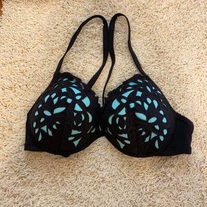Teal and black bathing suit top